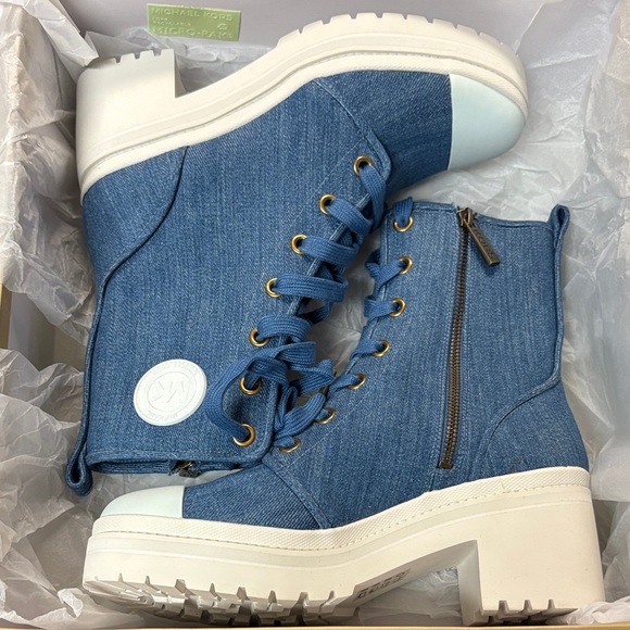 NEW - 🎉 HP 🎉 Michael Kors Denim Corey Lace-Up Combat Boots - Picture 1 of 9